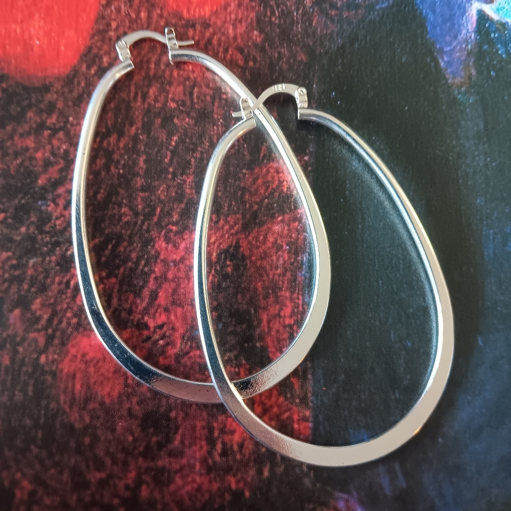 Oversized Silver .925 Almond Teardrop hoop earrings